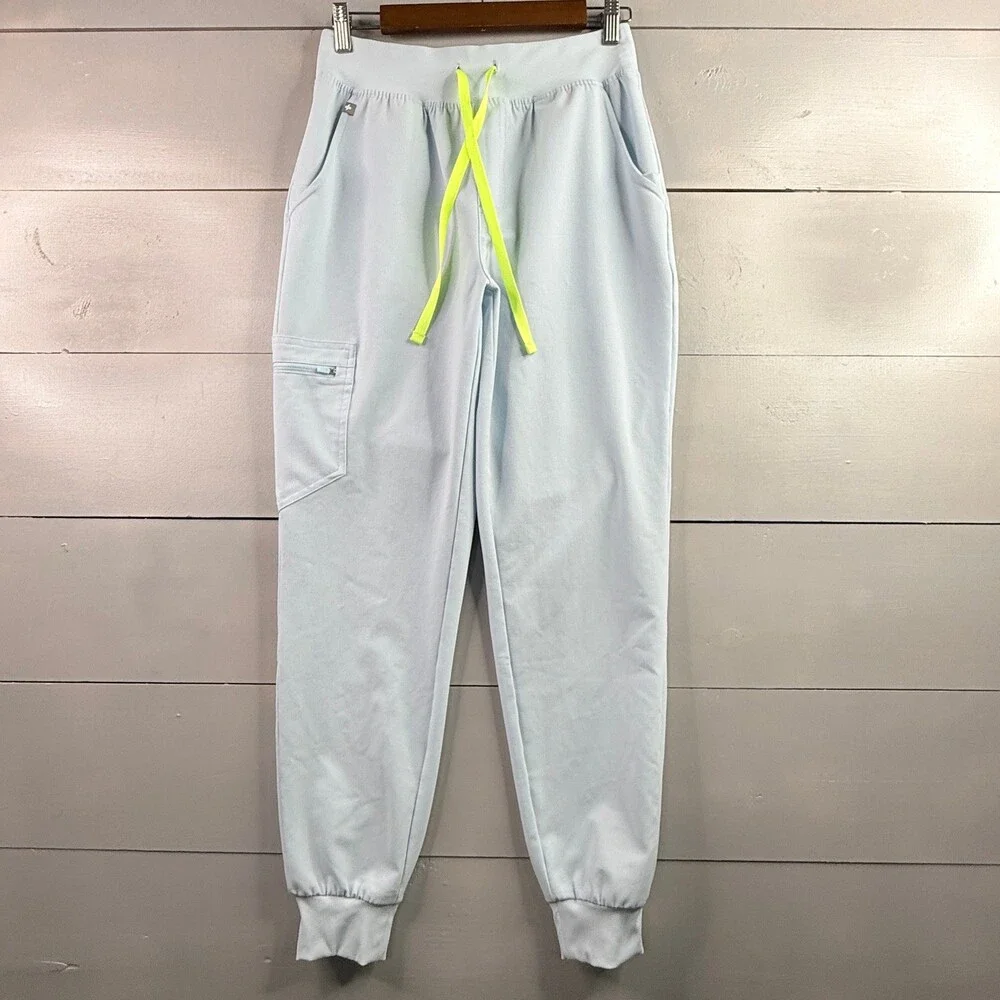 FIGS Scrub Pants Womens Small Light Blue HW Zamora Jogger Neon Drawstring